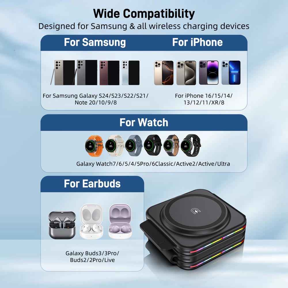 Elecdov F21 3 In 1 Foldable Wireless Charger for Samsung