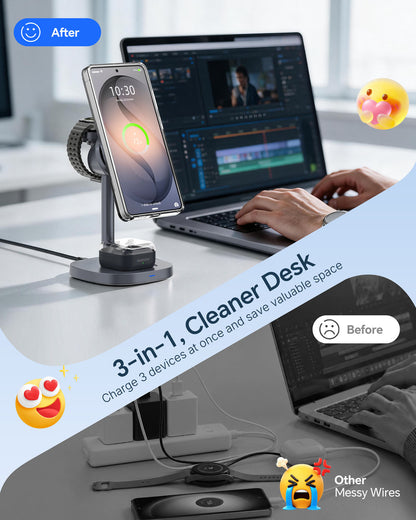 Elecdov W98S Samsung用3in1磁気充電ステーション Qi2認証充電器、充電プラグ付属