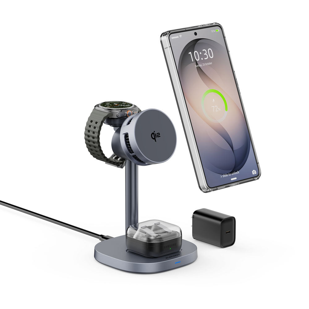Elecdov W98S Samsung用3in1磁気充電ステーション Qi2認証充電器、充電プラグ付属