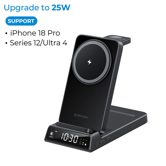Elecdov CE19A 3-in-1 25W 磁気ワイヤレス充電ステーション（iPhone 18 Pro Max Ultra、Apple Watch Series 1-12/Ultra 4、AirPods対応、電源アダプター付属）