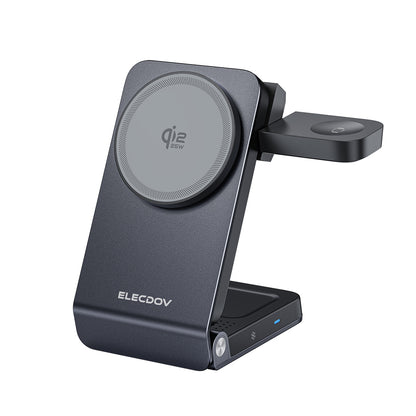Elecdov W103S 3 In 1 Magnetic Charging Station for Samsung, Qi2 CertifiedCharger-grey