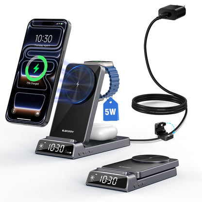 Elecdov製 マグネット式3in1充電ステーション（時計機能付き、Appleデバイス対応） 