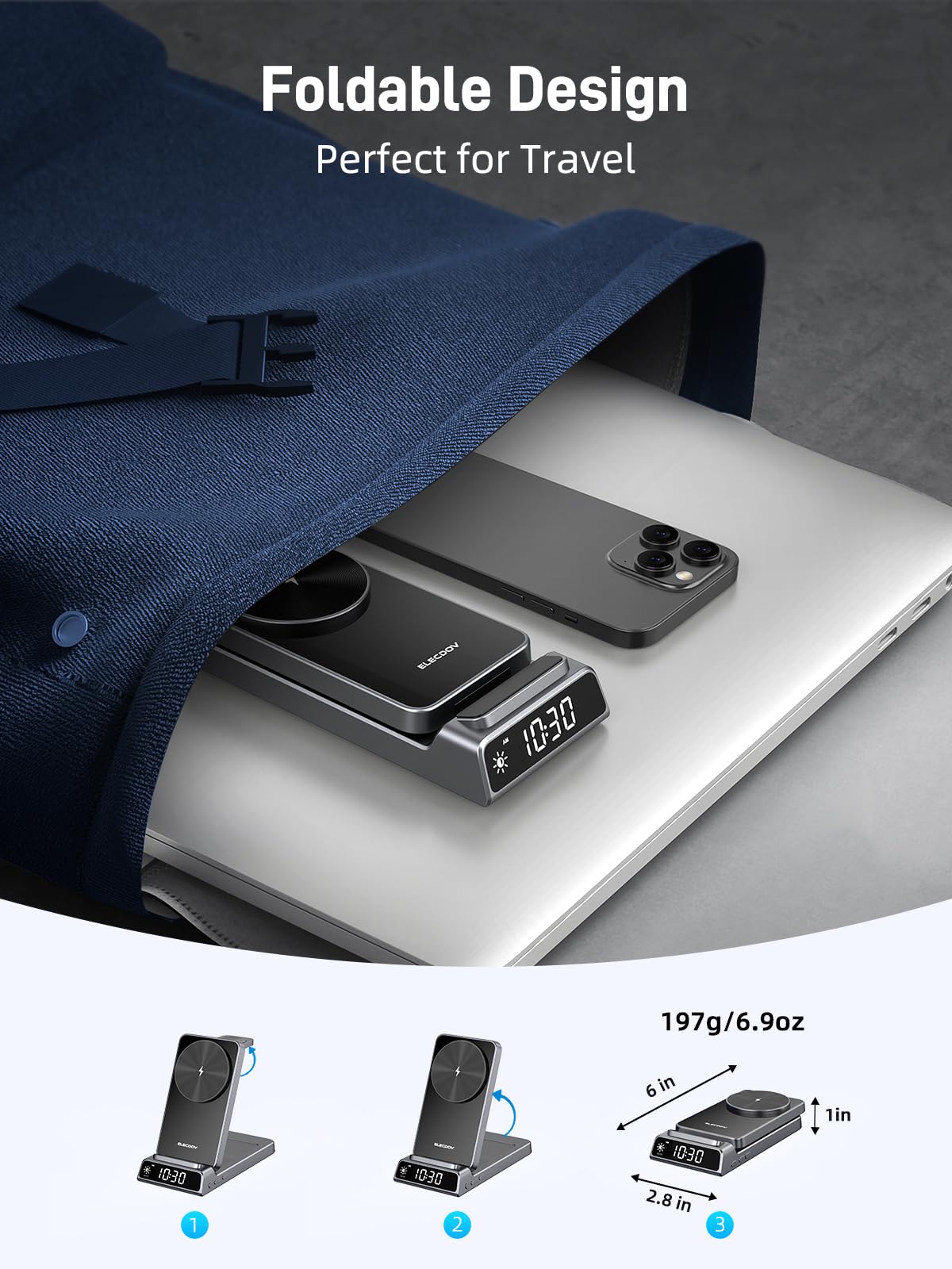 Elecdov製 マグネット式3in1充電ステーション（時計機能付き、Appleデバイス対応） 