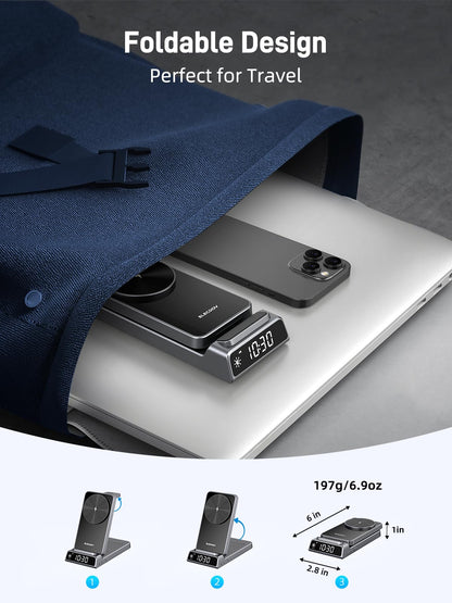 Elecdov製 マグネット式3in1充電ステーション（時計機能付き、Appleデバイス対応） 