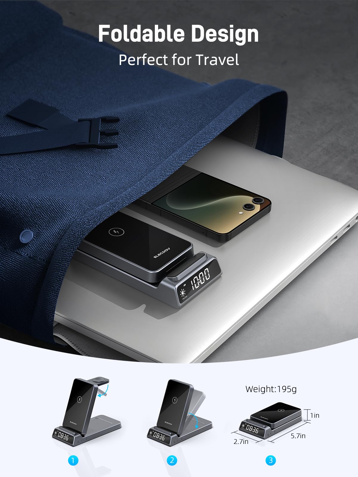 Elecdov 3 in 1 ワイヤレス充電器（Samsung Galaxy Z Flipシリーズ用） 