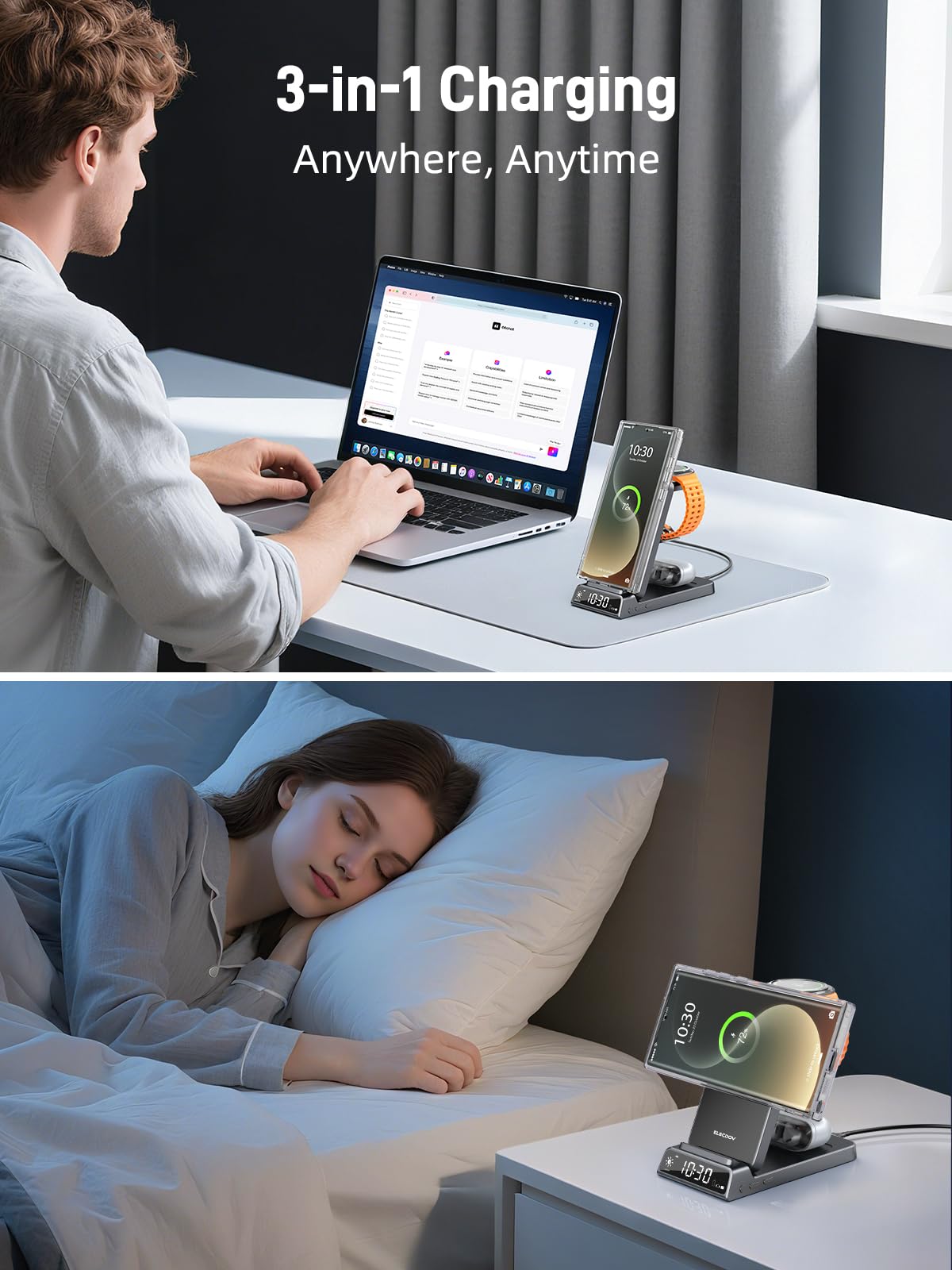 Elecdov 3 in 1 マグネット式時計型ワイヤレス充電器（Samsung対応） 