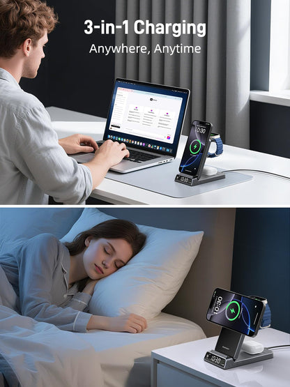 Elecdov製 マグネット式3in1充電ステーション（時計機能付き、Appleデバイス対応） 