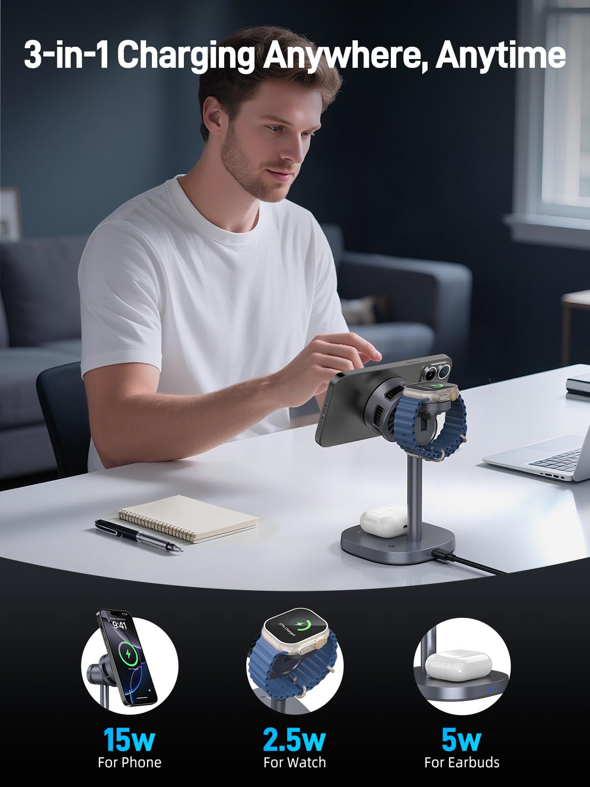 Elecdov製 Appleデバイス用磁気式Qi2ワイヤレス充電ステーション