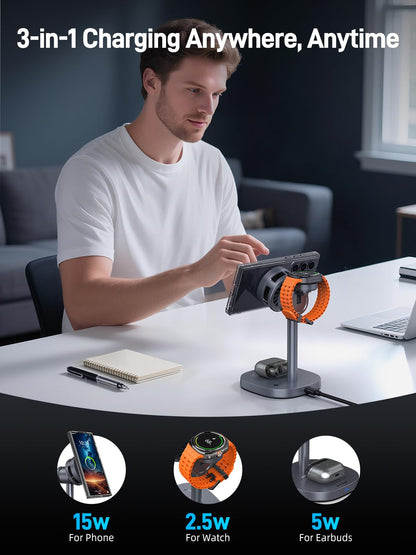 Elecdov 3 in 1 QI2 マグネット式充電ステーション（Samsung対応） 