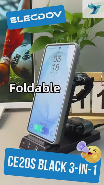 Elecdov CE20S Samsung用3in1磁気充電ステーション、充電プラグ付き