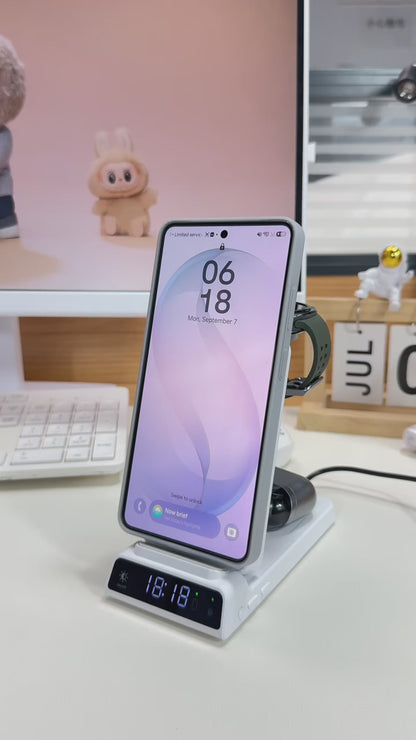 Elecdov CE19S 3-in-1 25W マグネット式ワイヤレス充電ステーション（Samsung Galaxy S26シリーズ、Galaxy Watch9/Ultra2 & Galaxy Buds4/Buds4 Pro対応、充電プラグ付属）