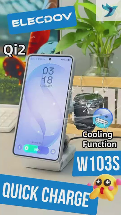 Elecdov W103S Samsung用3in1磁気充電ステーション Qi2認証充電器、充電プラグ付属