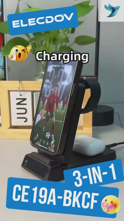Elecdov CE19A-CF Apple用3in1磁気充電ステーション、充電器プラグ付き