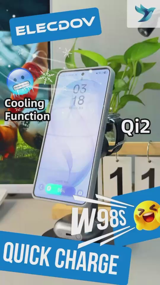 Elecdov W98S Samsung用3in1磁気充電ステーション Qi2認証充電器、充電プラグ付属